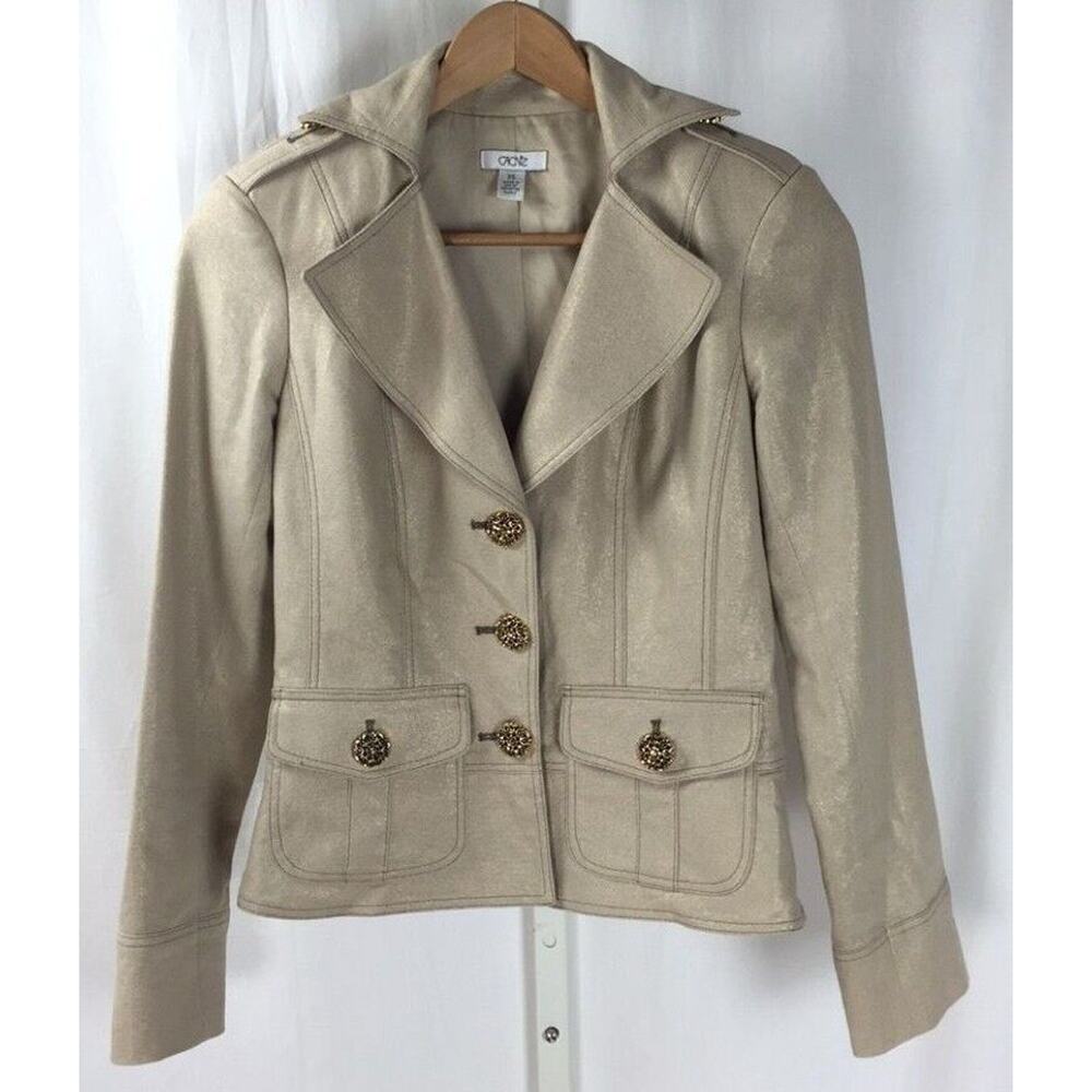 Cache Gold Shimmer Linen Metallic Blazer Coat Gold Buttons Down Sz. XS